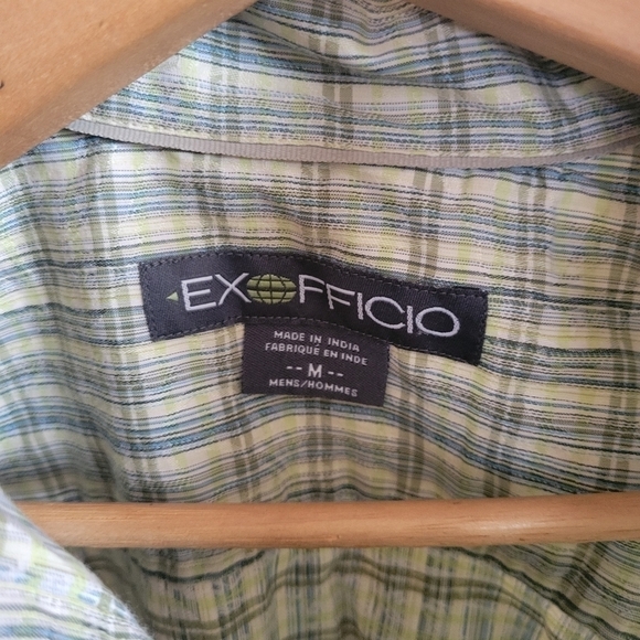 Exofficio Hiking Short Sleeve Button Down Blue Green Plaid Medium - Picture 2 of 10